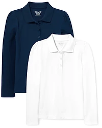 Girls Uniform Soft Stretch Pique Polo 2-Pack