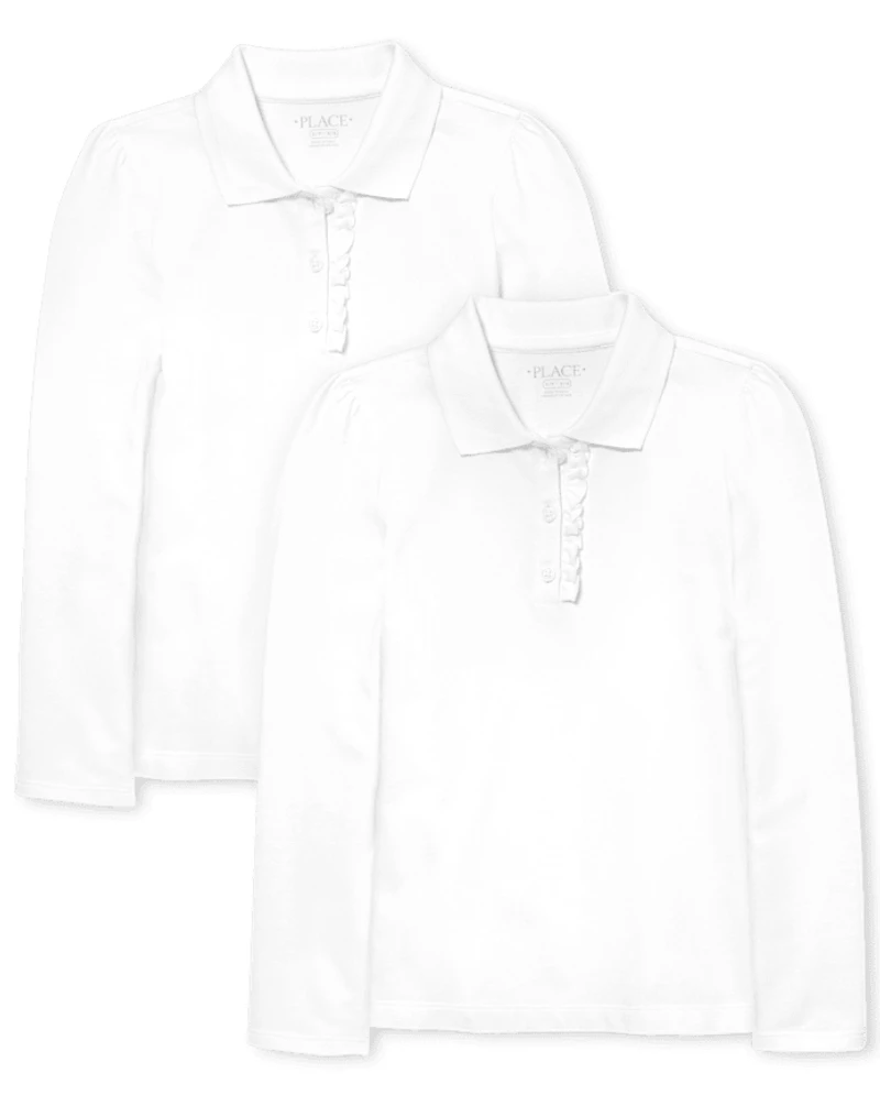 Girls Uniform Ruffle Soft Stretch Pique Polo -Pack
