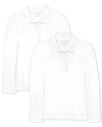 Girls Uniform Ruffle Soft Stretch Pique Polo -Pack