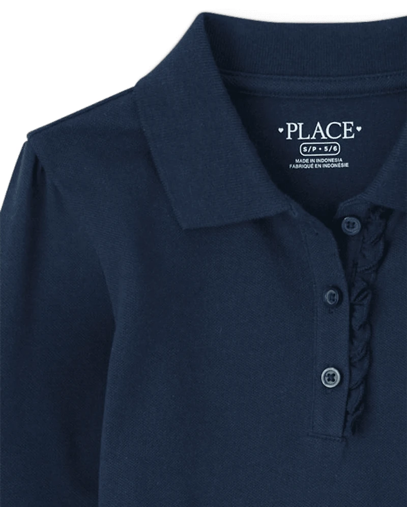 Girls Uniform Ruffle Soft Stretch Pique Polo -Pack