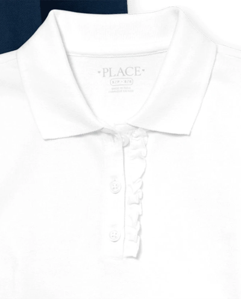 Girls Uniform Ruffle Soft Stretch Pique Polo -Pack