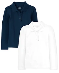 Girls Uniform Ruffle Soft Stretch Pique Polo -Pack