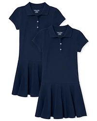 Girls Uniform Soft Pique Polo Dress 2-Pack