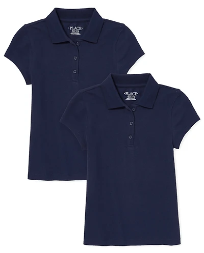 Girls Uniform Soft Stretch Pique Polo 2-Pack