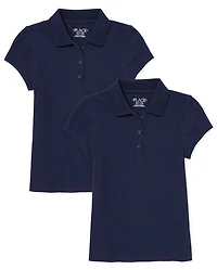 Girls Uniform Soft Stretch Pique Polo 2-Pack