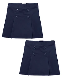 Girls Uniform Stretch Button Skort 2-Pack