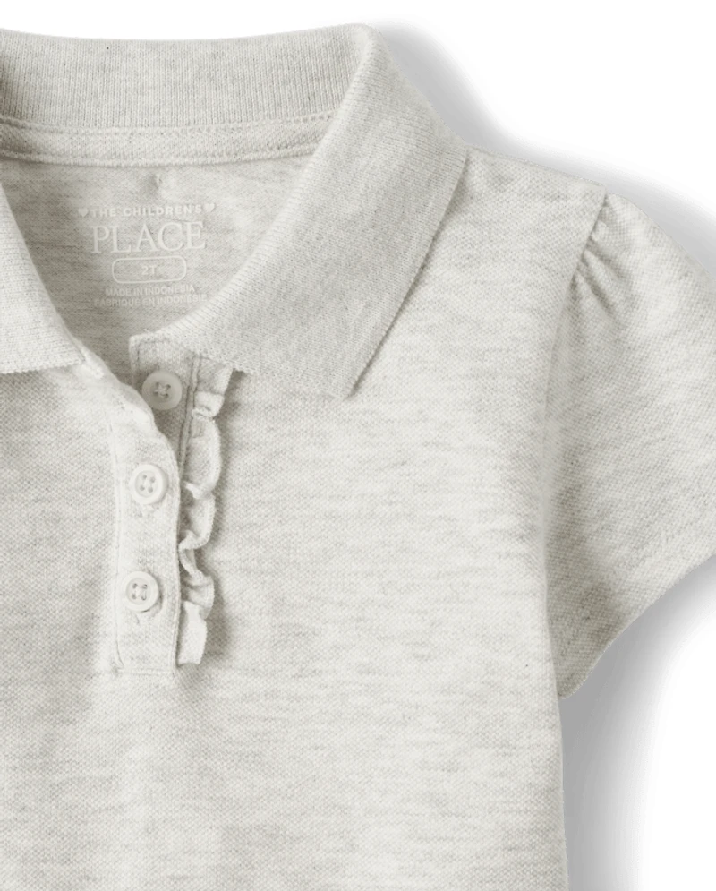 Toddler Girls Uniform Ruffle Soft Stretch Pique Polo