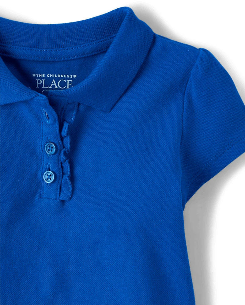 Toddler Girls Uniform Ruffle Soft Stretch Pique Polo