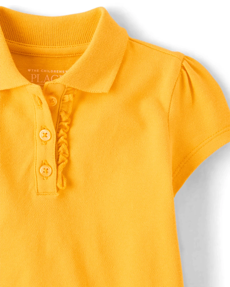 Toddler Girls Uniform Ruffle Soft Stretch Pique Polo