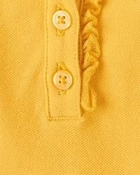 Toddler Girls Uniform Ruffle Soft Stretch Pique Polo