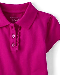 Toddler Girls Uniform Ruffle Soft Stretch Pique Polo