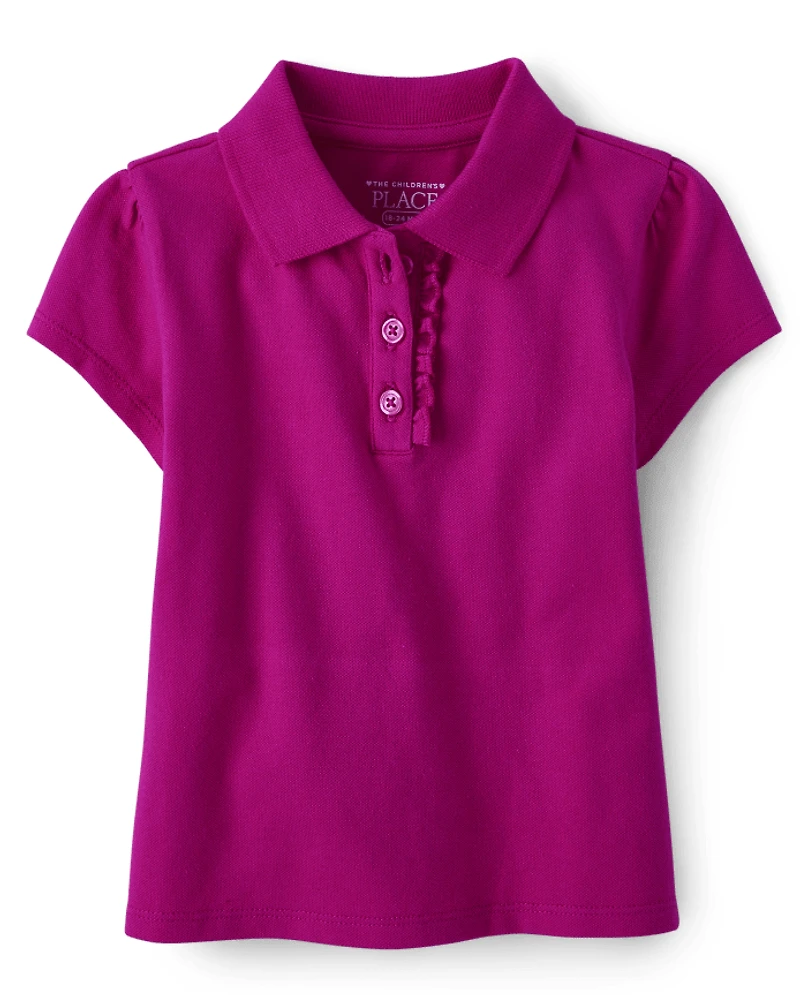 Toddler Girls Uniform Ruffle Soft Stretch Pique Polo