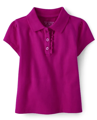 Toddler Girls Uniform Ruffle Soft Stretch Pique Polo