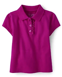 Toddler Girls Uniform Ruffle Soft Stretch Pique Polo