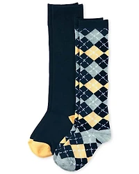 Lot de 2 paires chaussettes hautes à motif losanges pour fille