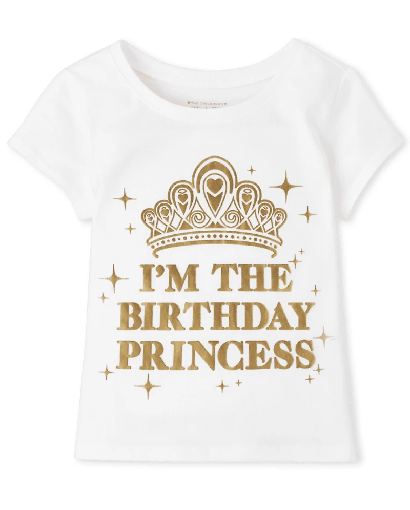 Baby And Toddler Girls Mommy Me Foil Birthday Princess Graphic Tee