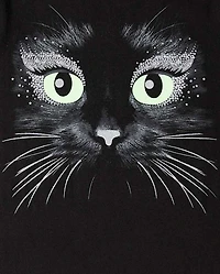 Girls Halloween Glow Cat Graphic Tee
