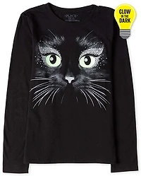 Girls Halloween Glow Cat Graphic Tee