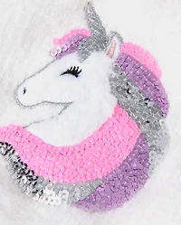 Toddler Girls Sequin Unicorn Pom Beanie And Mittens Set