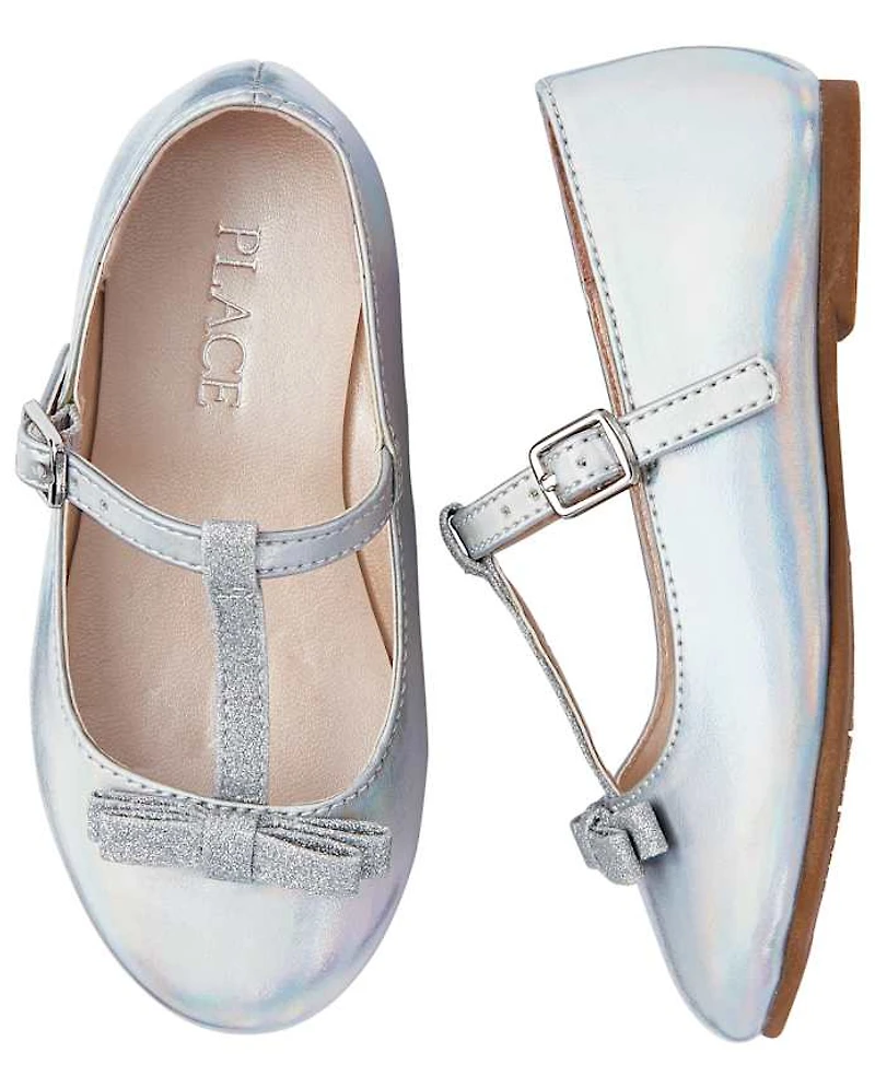Toddler Girls Metallic Glitter T Strap Ballet Flats