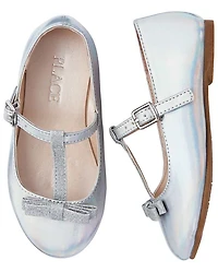 Toddler Girls Metallic Glitter T Strap Ballet Flats