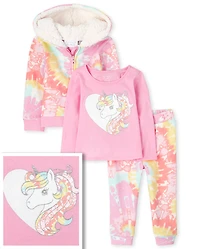 Toddler Girls Unicorn Tie Dye Outfit Set