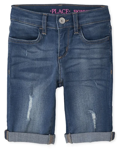 Girls Roll Cuff Denim Skimmer Shorts