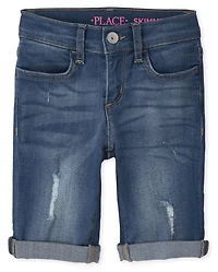 Girls Roll Cuff Denim Skimmer Shorts
