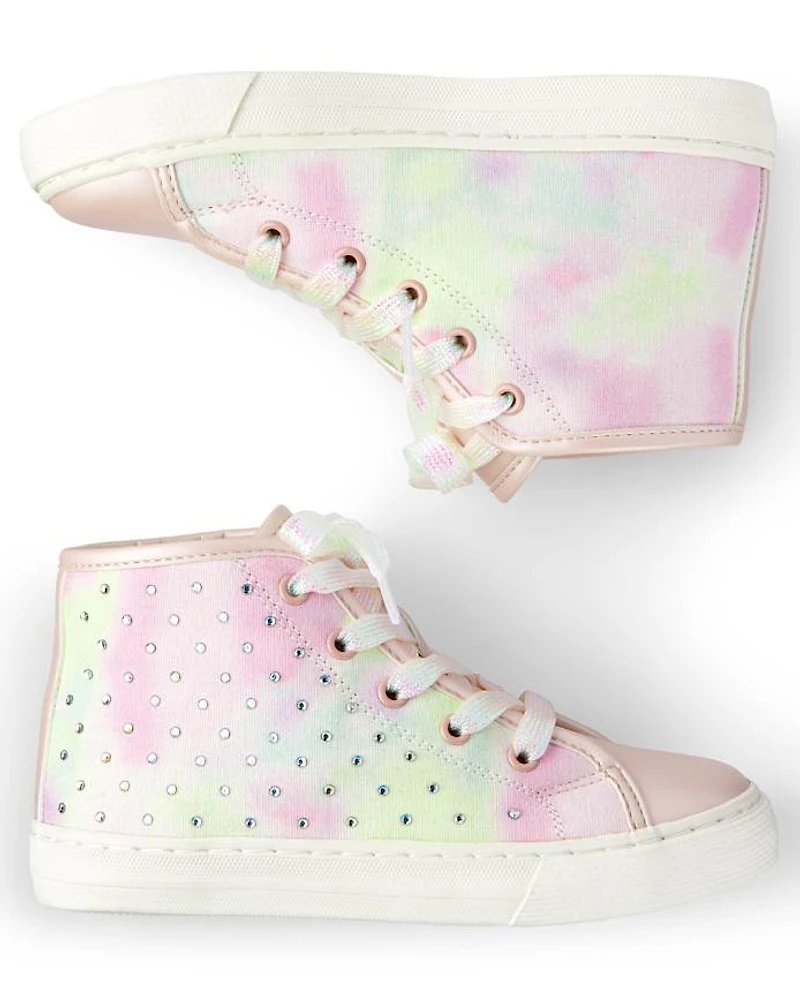 Girls Jeweled Tie Dye Hi Top Sneakers