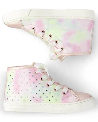 Girls Jeweled Tie Dye Hi Top Sneakers