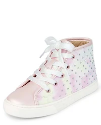 Girls Jeweled Tie Dye Hi Top Sneakers
