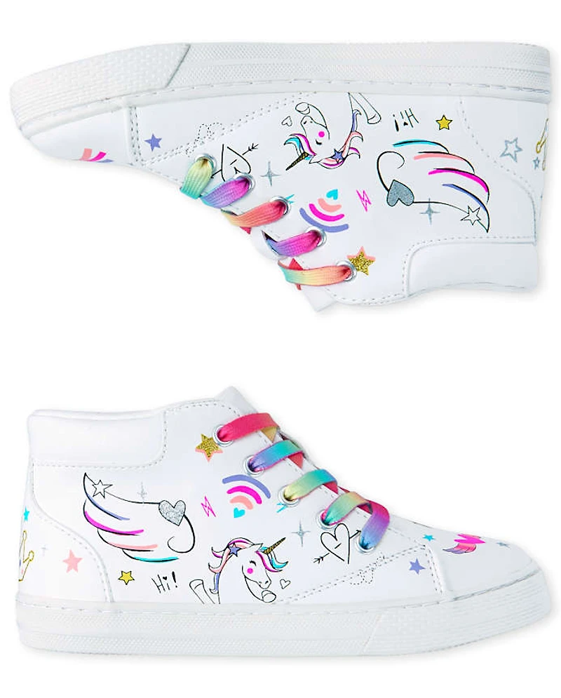 Girls Unicorn Doodle Hi Top Sneakers