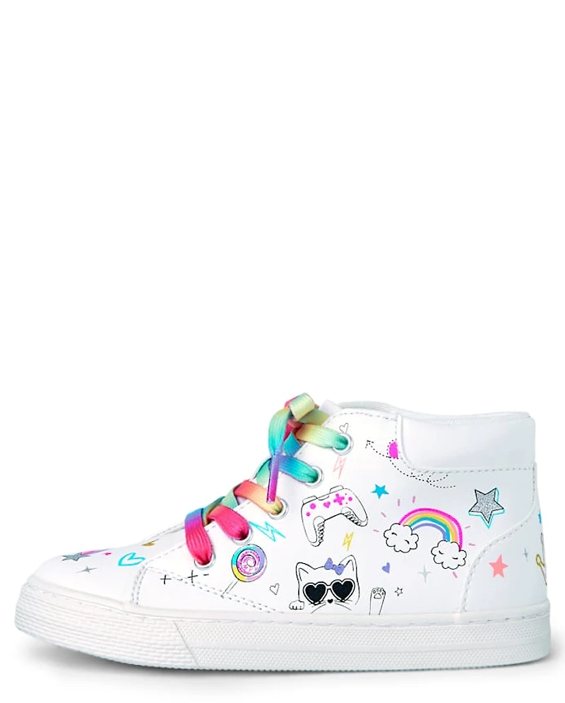 Girls Unicorn Doodle Hi Top Sneakers
