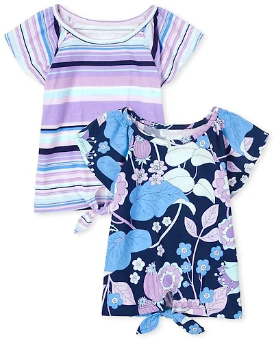 Girls Print Tie Front Top 2-Pack