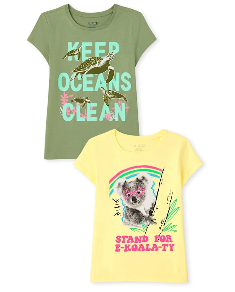 Girls Turtles And Koalas Graphic Tee 2-Pack