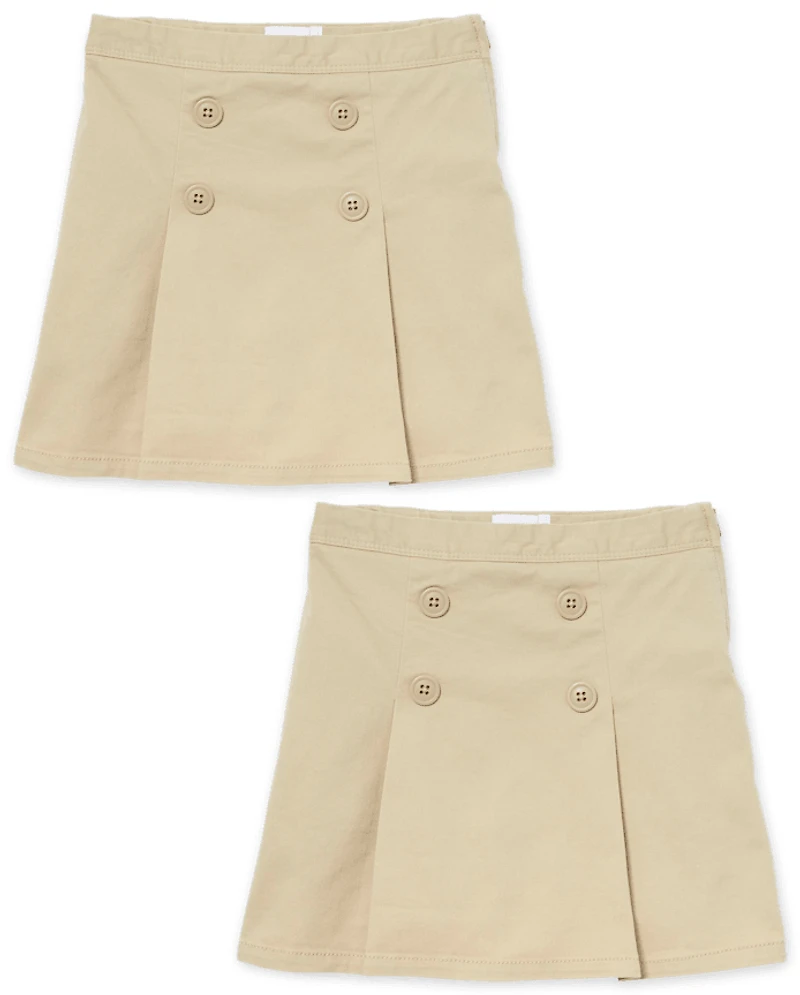 Girls Uniform Stretch Button Skort 2-Pack - Plus