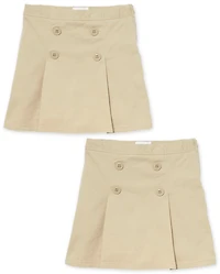 Girls Uniform Stretch Button Skort 2-Pack - Plus