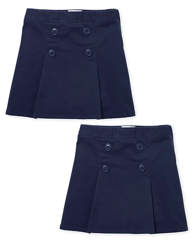 Girls Uniform Stretch Button Skort 2-Pack - Plus