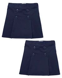 Girls Uniform Stretch Button Skort 2-Pack - Plus