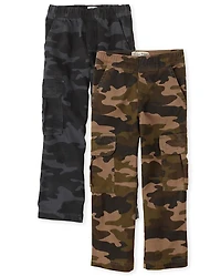 Boys Camo Pull On Cargo Pants 2-Pack