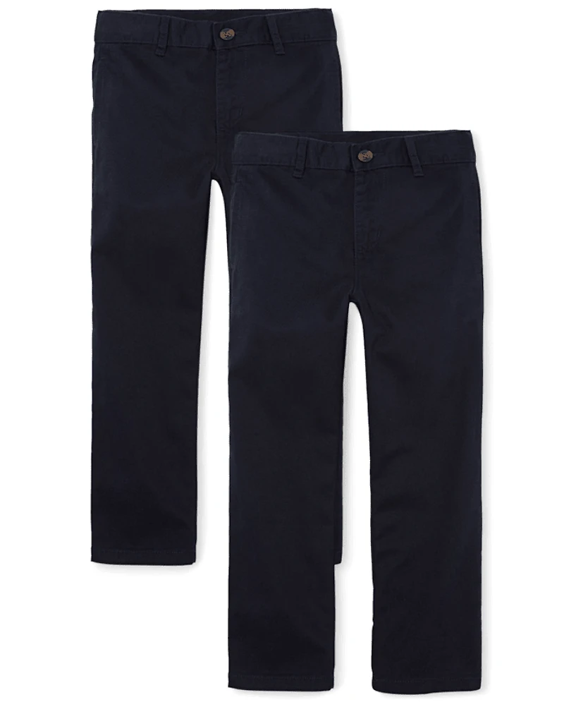 Boys Uniform Stretch Straight Chino Pants 2-Pack