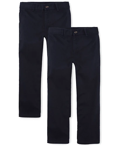 Boys Uniform Stretch Straight Chino Pants 2-Pack