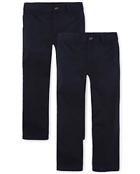 Boys Uniform Stretch Straight Chino Pants 2-Pack