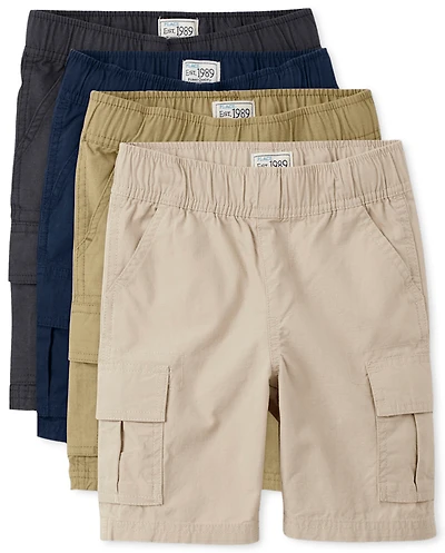 Boys Ripstop Pull On Cargo Shorts 4-Pack