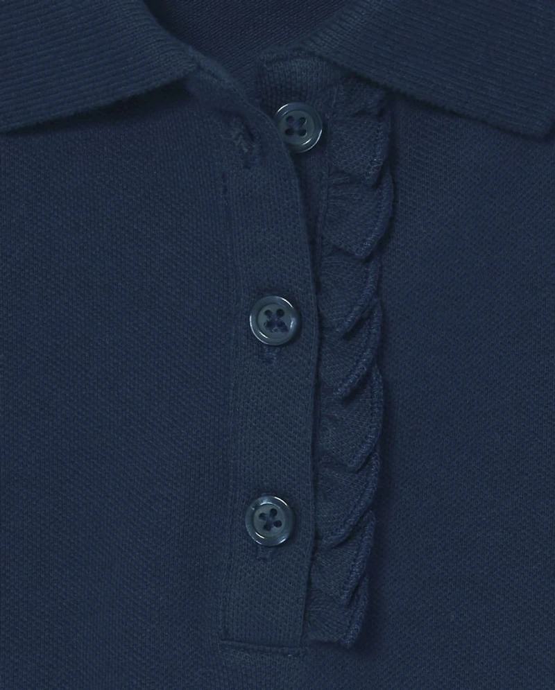 Girls Uniform Ruffle Soft Stretch Pique Polo 4-Pack