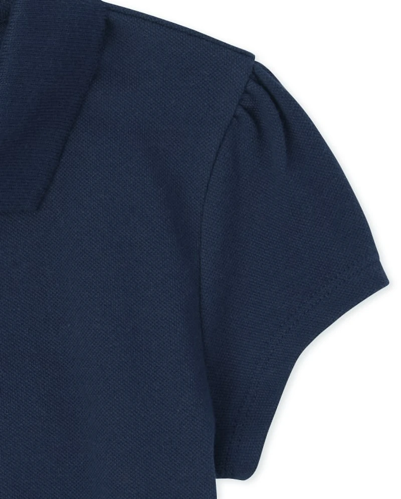 Girls Uniform Ruffle Soft Stretch Pique Polo 4-Pack