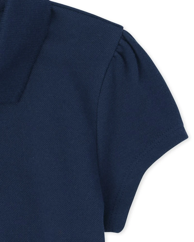 Girls Uniform Ruffle Soft Stretch Pique Polo 6-Pack