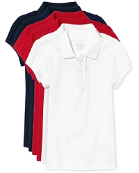 Girls Uniform Ruffle Soft Stretch Pique Polo 6-Pack
