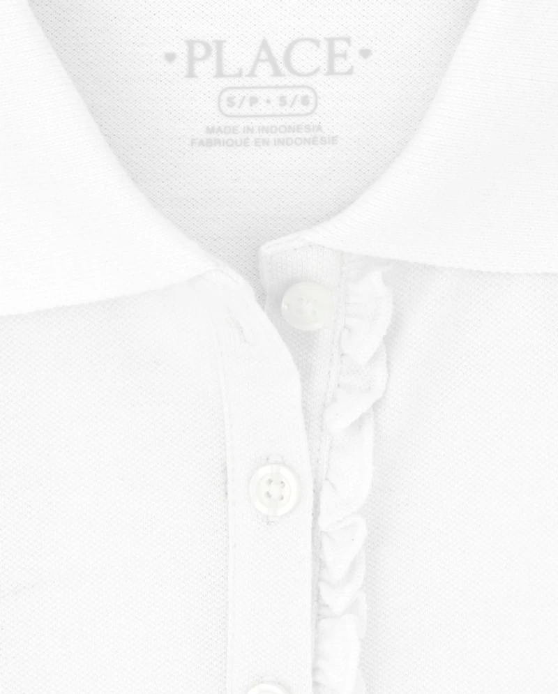 Lot de polos en piqué extensible doux à volants pour uniformes filles