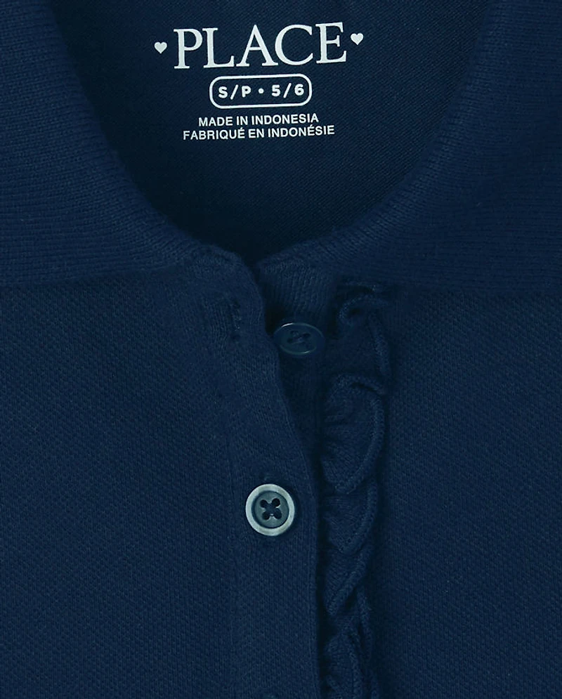 Lot de polos en piqué extensible doux à volants pour uniformes filles